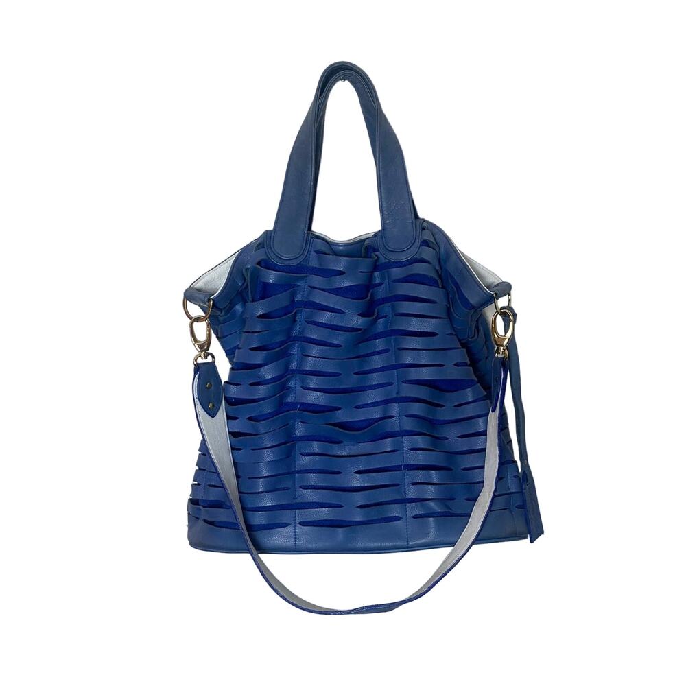 Romygold Blue Biker Slash Leather Suede Handbag